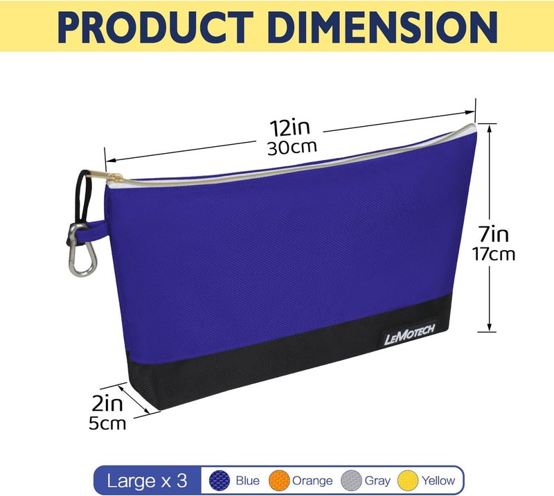 LeMotech Tool Pouches with Zipper, Stand-Up Small Tool Bag, Water Resistant Utility Tool Pouch for Tool Organizers and Storage, 12" Tool Bag, 4 Pack - Image 4